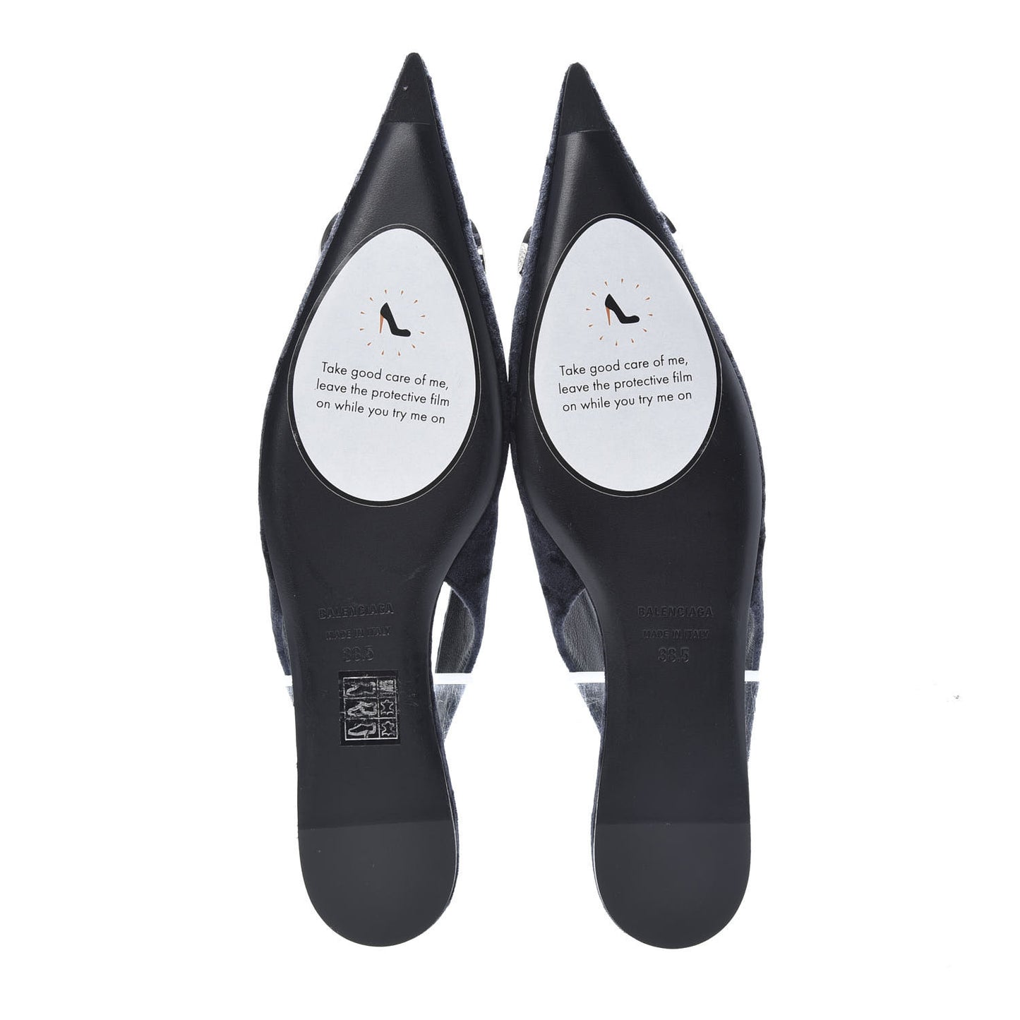 Velvet Crystal BB Knife Pointy Toe Slingback Flats 38.5 Black