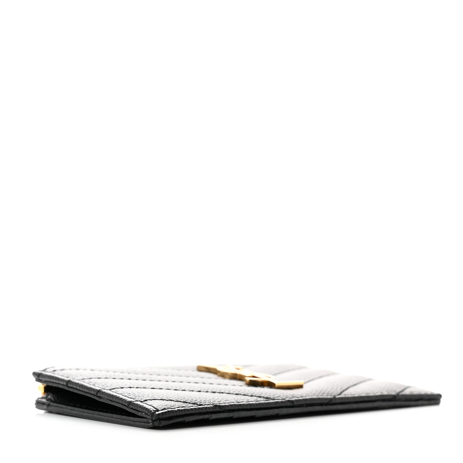 Saint Laurent Grain De Poudre Matelasse Chevron Monogram Fragments Zippered Card Case Black 4 of 7