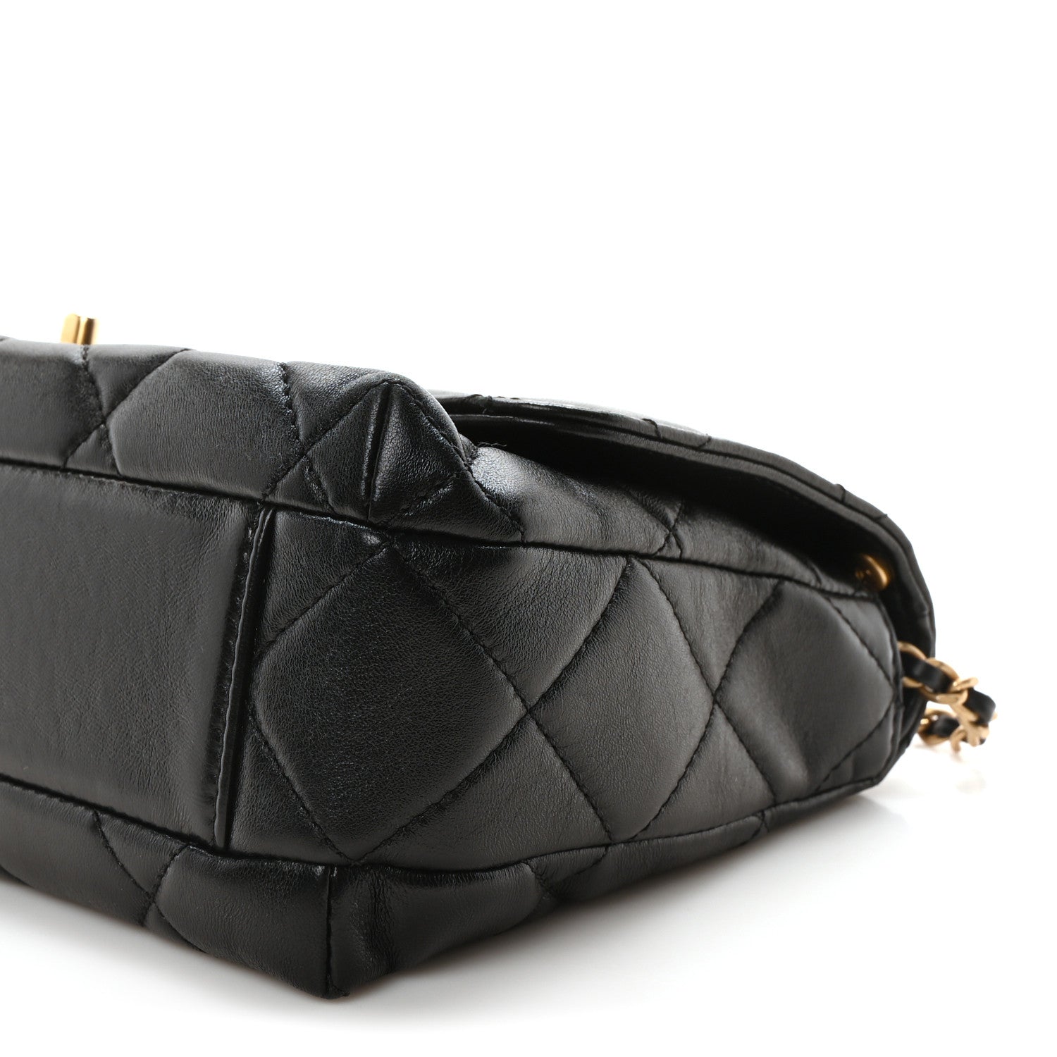 Chanel Shiny Lambskin Quilted Mini Pearl Logo Flap Black 10 of 10