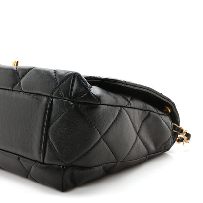 Chanel Shiny Lambskin Quilted Mini Pearl Logo Flap Black 10 of 10