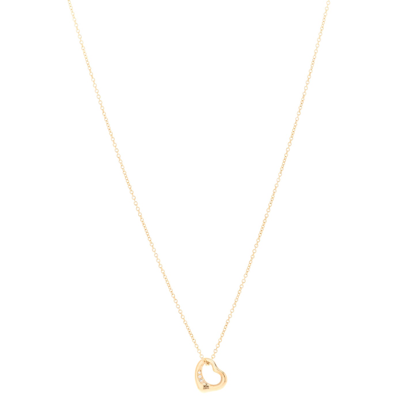 18K Yellow Gold Diamond 11mm Elsa Peretti Open Heart Pendant Necklace