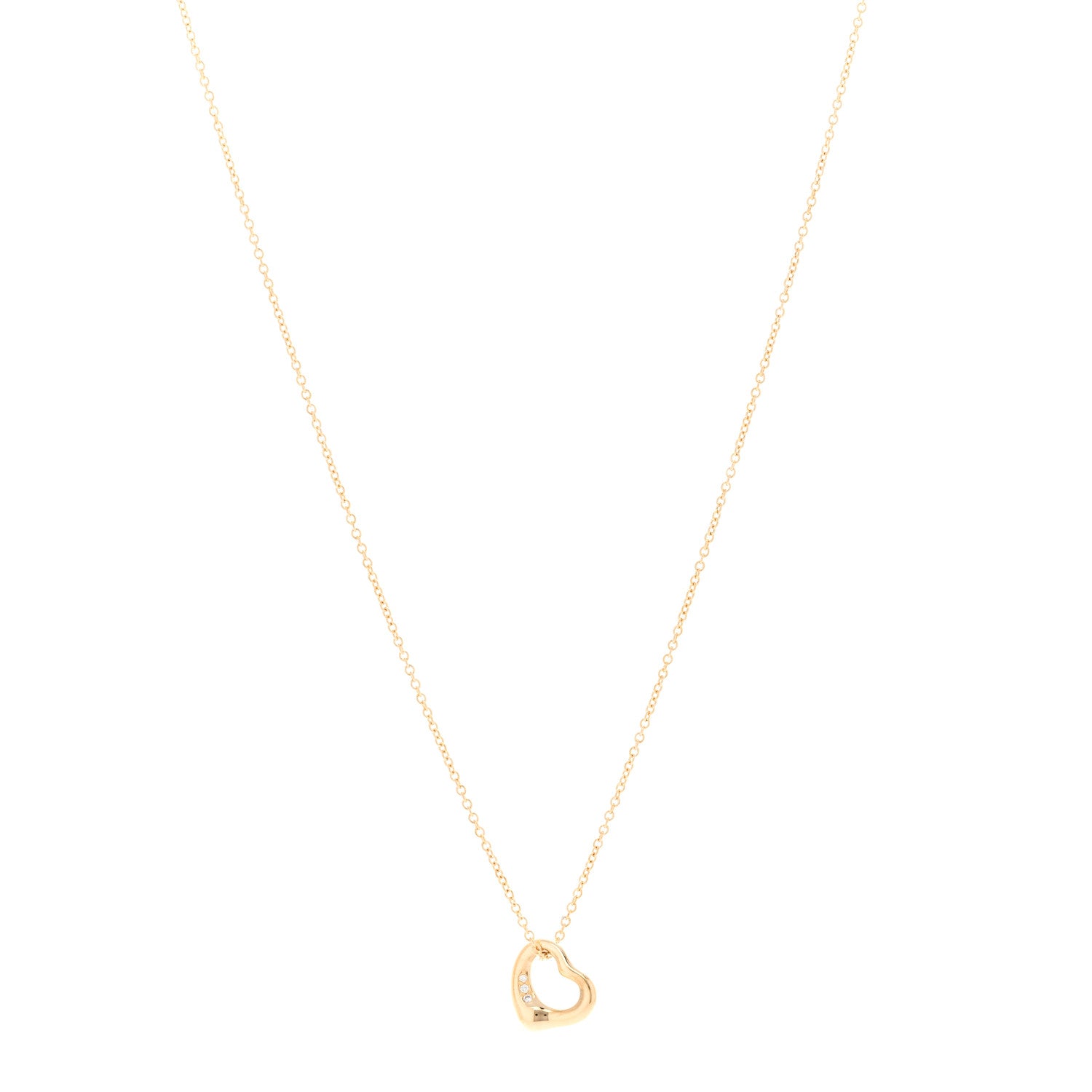 Tiffany 18K Yellow Gold Diamond 11mm Elsa Peretti Open Heart Pendant Necklace 1 of 5