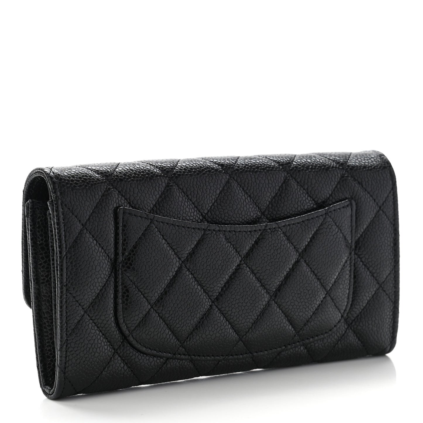 Caviar Quilted Large Gusset Flap Wallet Black