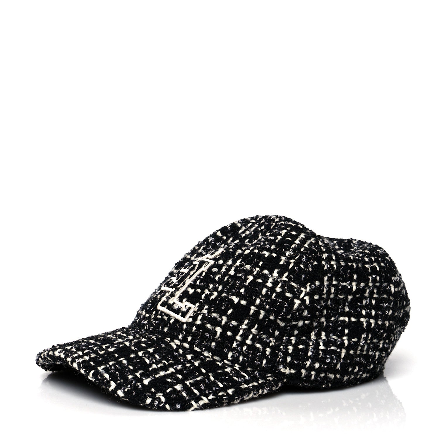 Saint Laurent Wool Tweed Embroidered Baseball Cap 57 Black 1 of 9