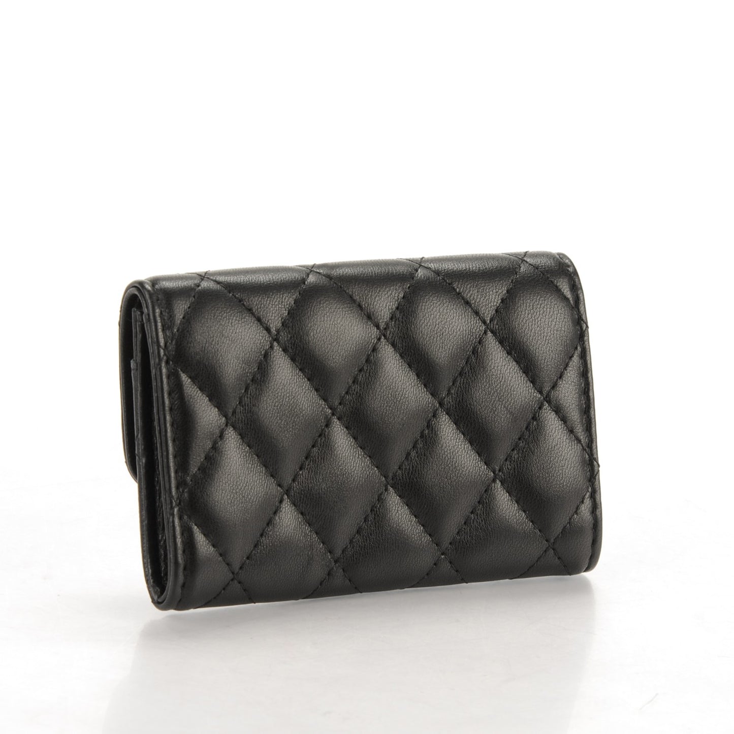 Lambskin Quilted Flap Card Holder Black