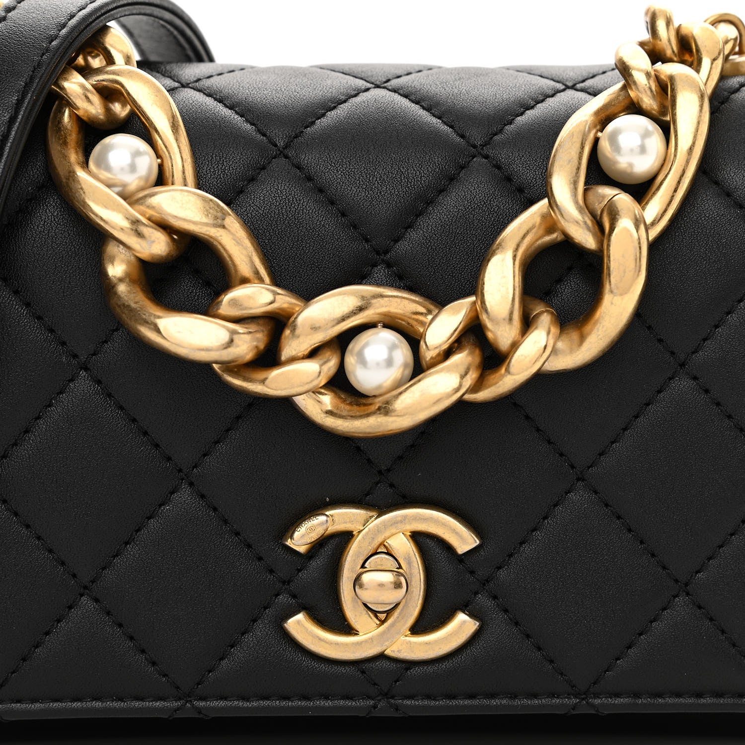 Chanel Calfskin Quilted Pearl Jewel Chain Flap Black 8 of 11