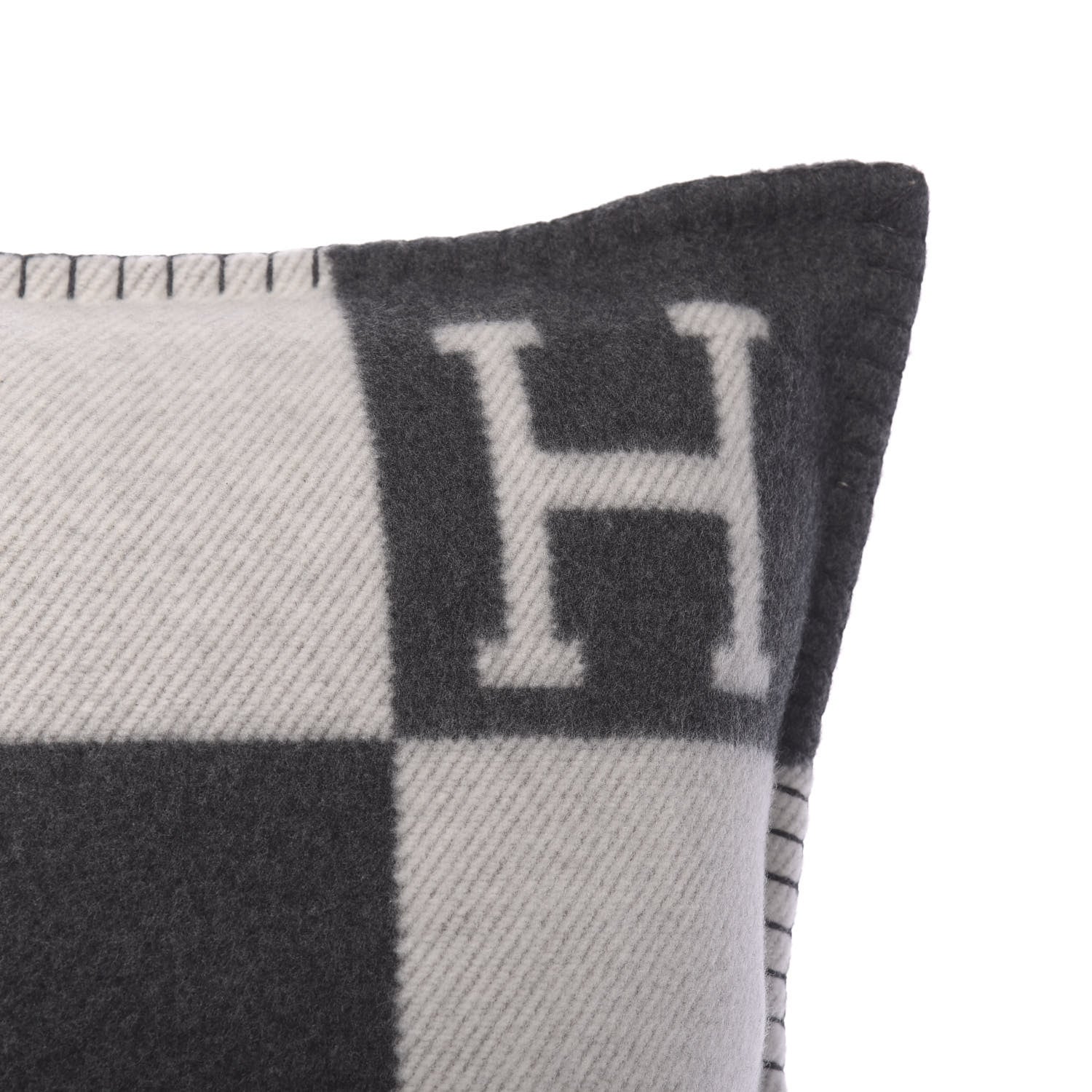 Hermes Wool Cashmere Avalon Pillow PM Ecru Gris Fonce 5 of 5