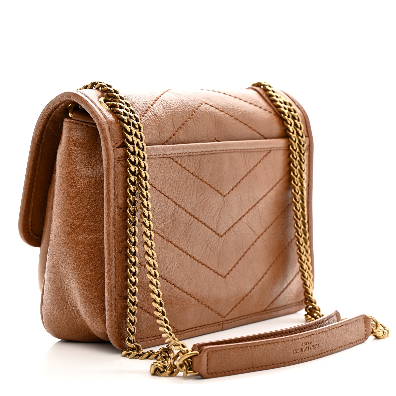 Saint Laurent Crinkled Calfskin Matelasse Monogram Baby Niki Chain Satchel Light Caramel 3 of 10