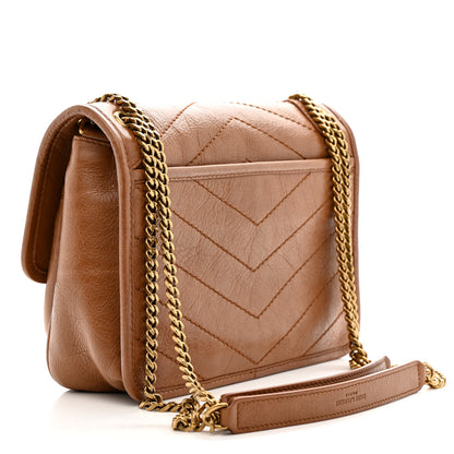 Saint Laurent Crinkled Calfskin Matelasse Monogram Baby Niki Chain Satchel Light Caramel 3 of 10