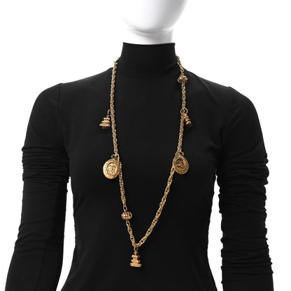 Chanel Metal CC Medallion Charm Long Necklace Gold 2 of 5