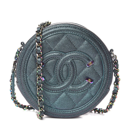 Chanel Iridescent Caviar Quilted Round Filigree Crossbody Dark Turquoise 1 of 11