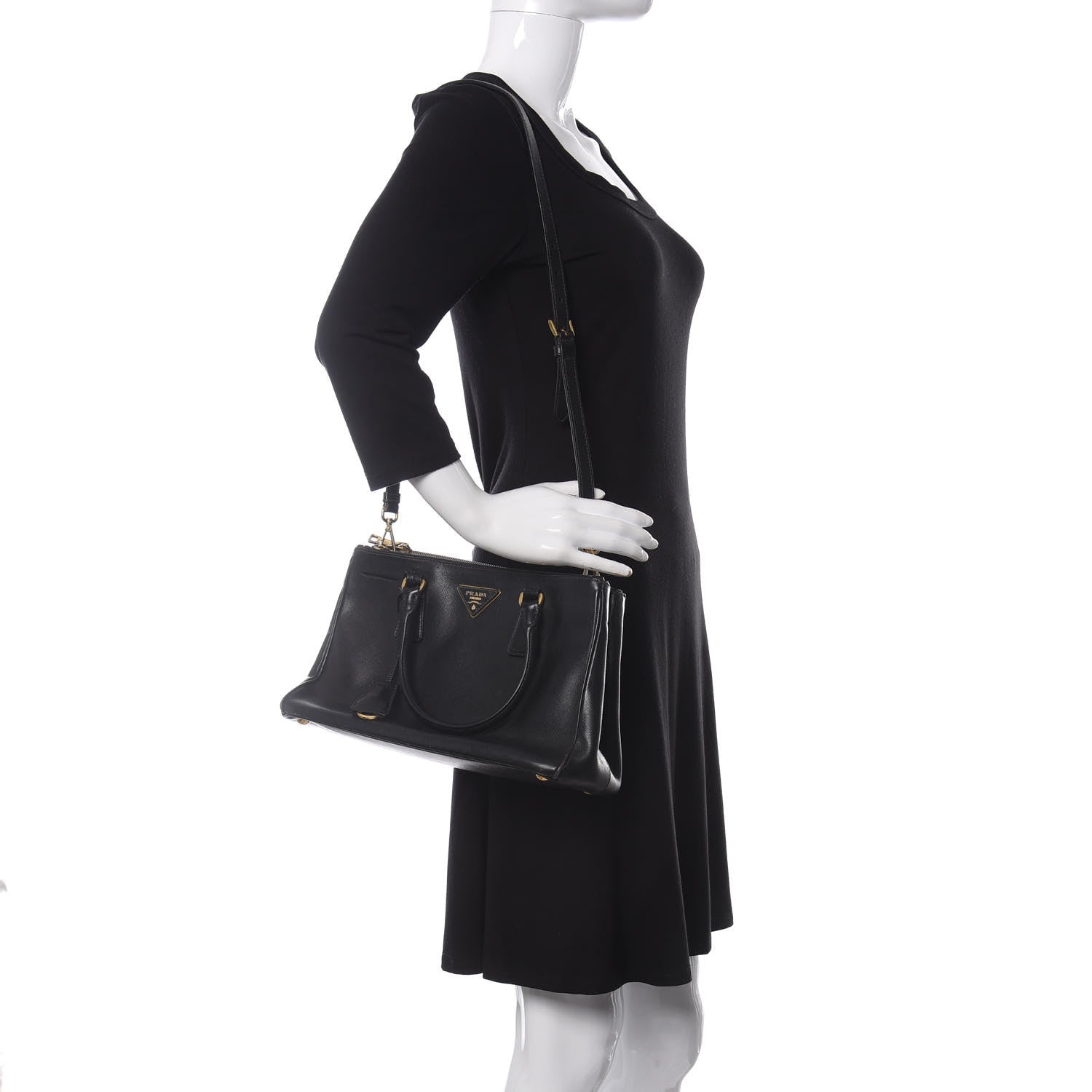 Prada Saffiano Small Galleria Double Zip Tote Black 3 of 11