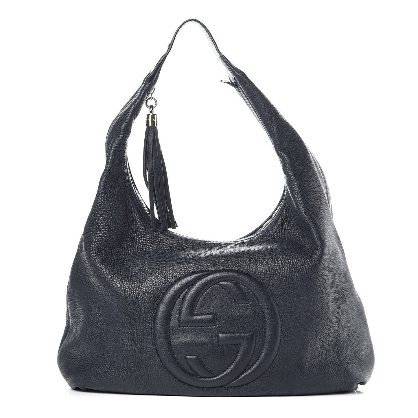 Pebbled Calfskin Large Soho Hobo Dark Blue