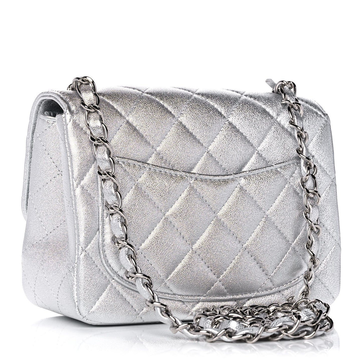 Metallic Lambskin Quilted Mini Square Flap Silver
