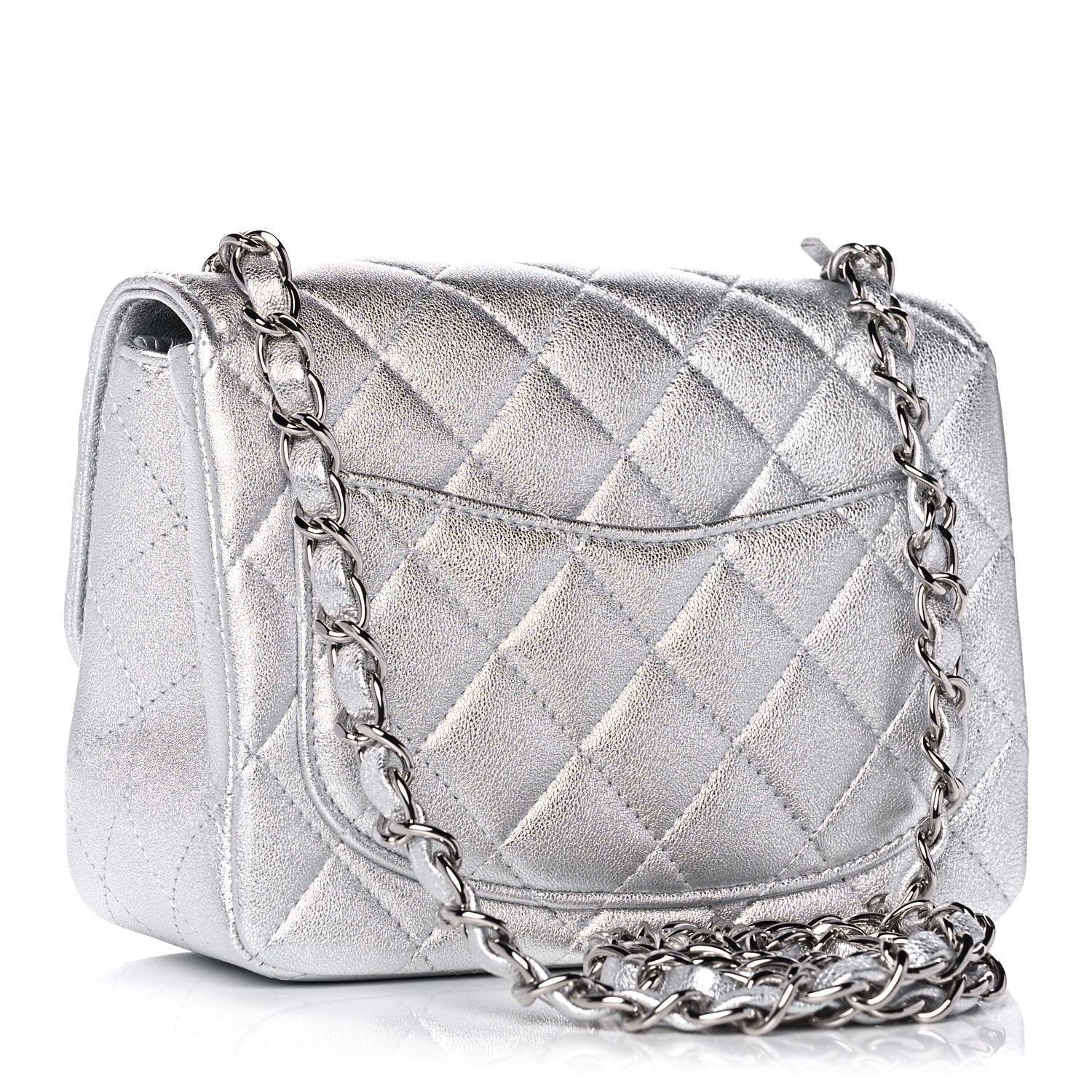 Chanel Metallic Lambskin Quilted Mini Square Flap Silver 3 of 10