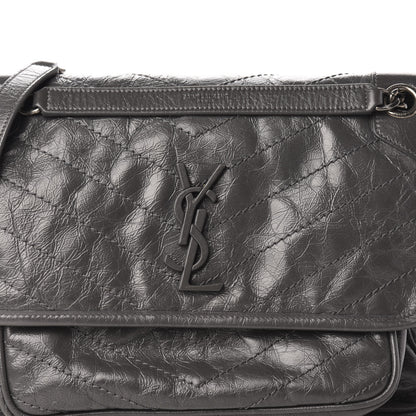 Saint Laurent Crinkled Calfskin Matelasse Monogram Medium Niki Chain Satchel Storm 8 of 14
