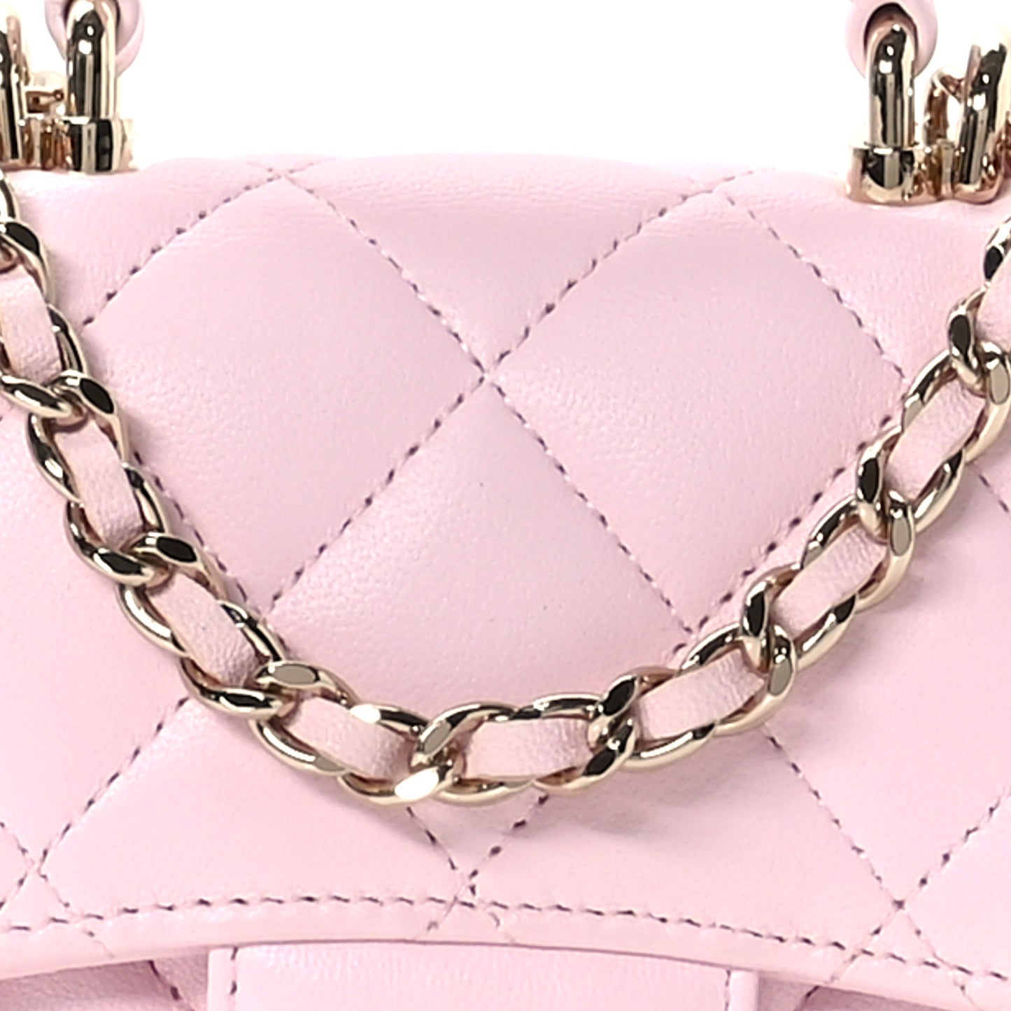 Lambskin Quilted Top Handle Clutch With Chain Light Pink