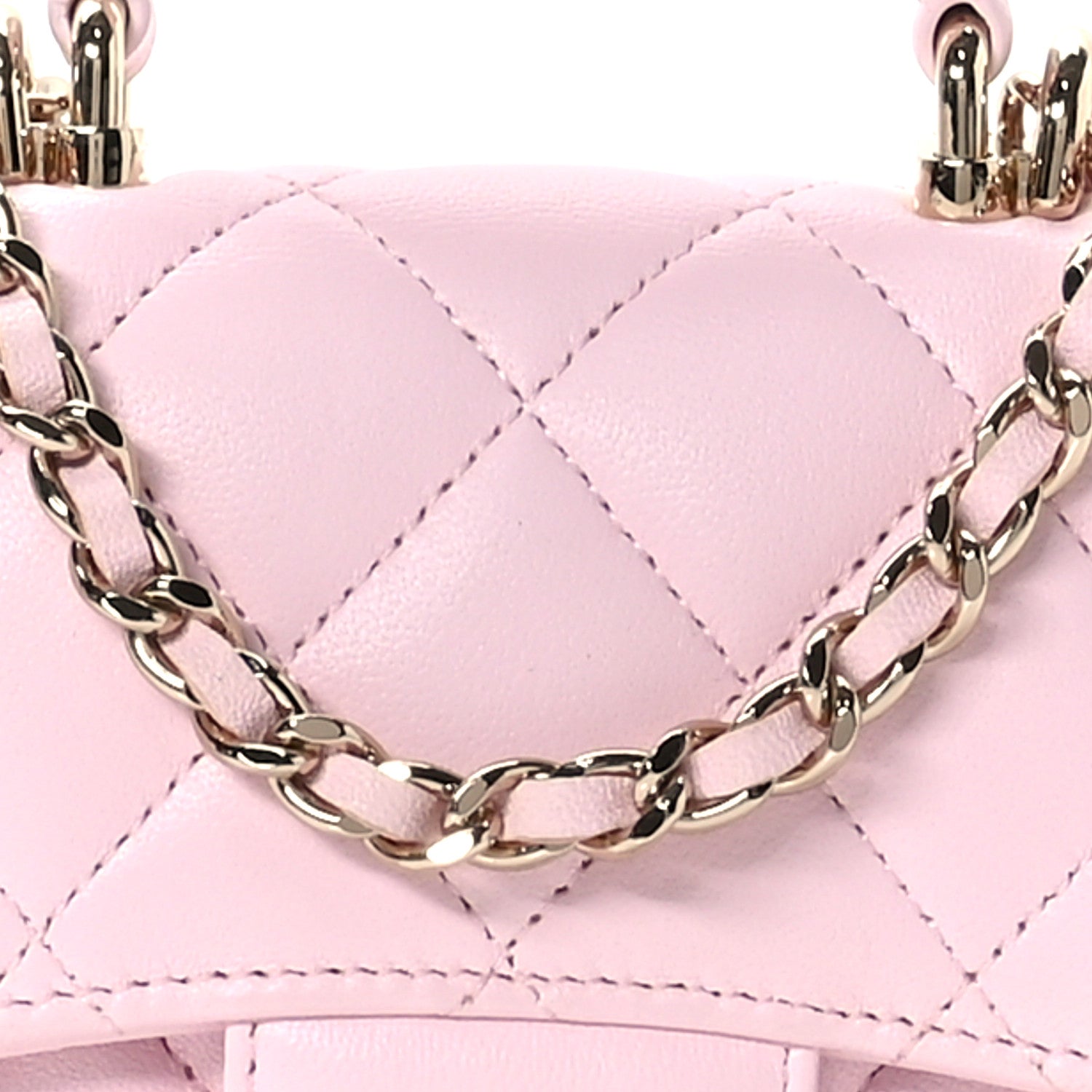 Chanel Lambskin Quilted Top Handle Clutch With Chain Light Pink 9 of 12