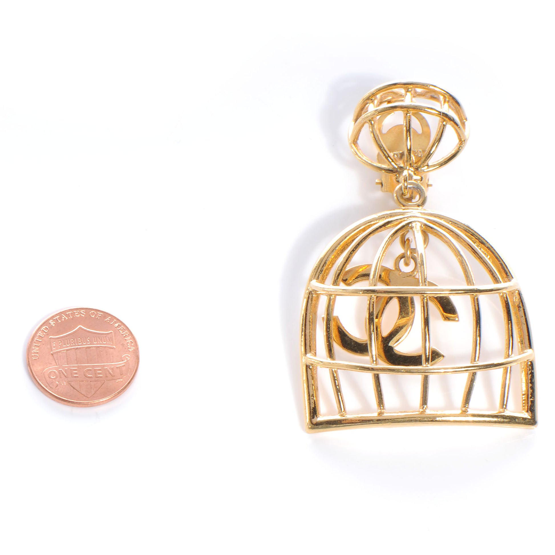 Chanel CC Cage Clip On Earrings Gold 2 of 4