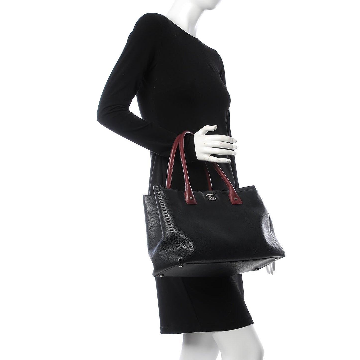 Calfskin Cerf Executive Shopper Tote Burgundy Black