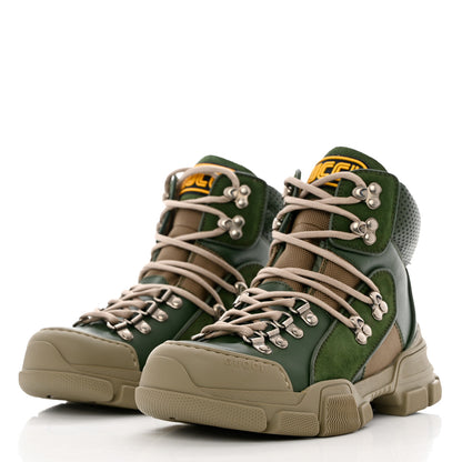Gucci X SEGA Calfskin Suede Technical Canvas Womens Flashtrek High-Top Sneakers 36 Olive Green Ardesia 3 of 9