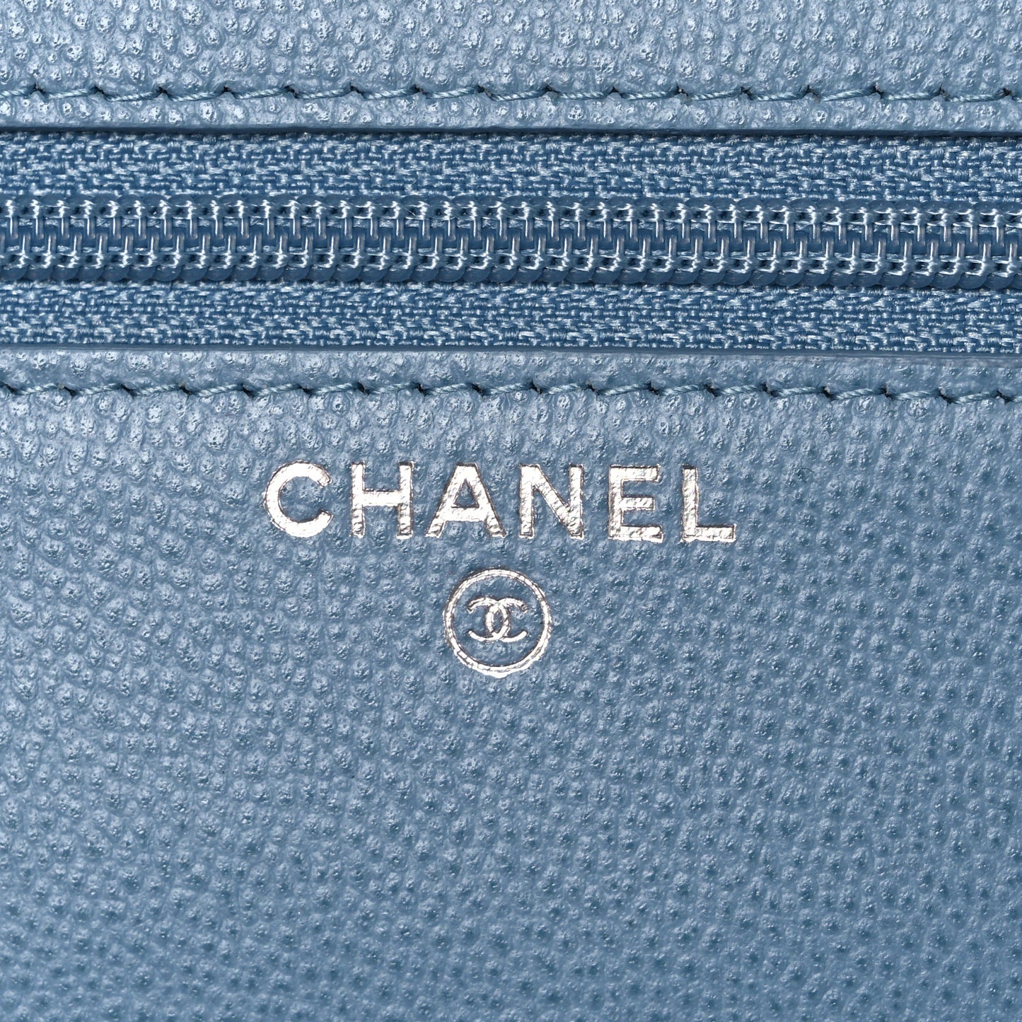 Grained Calfskin Quilted CC Box Wallet On Chain WOC Blue