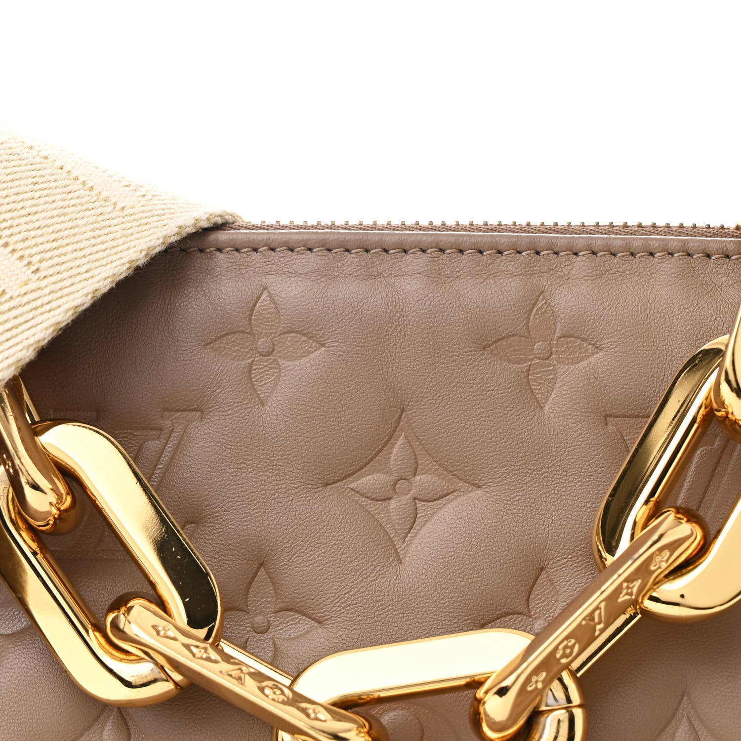 Louis Vuitton Lambskin Embossed Monogram Coussin MM Taupe 9 of 11