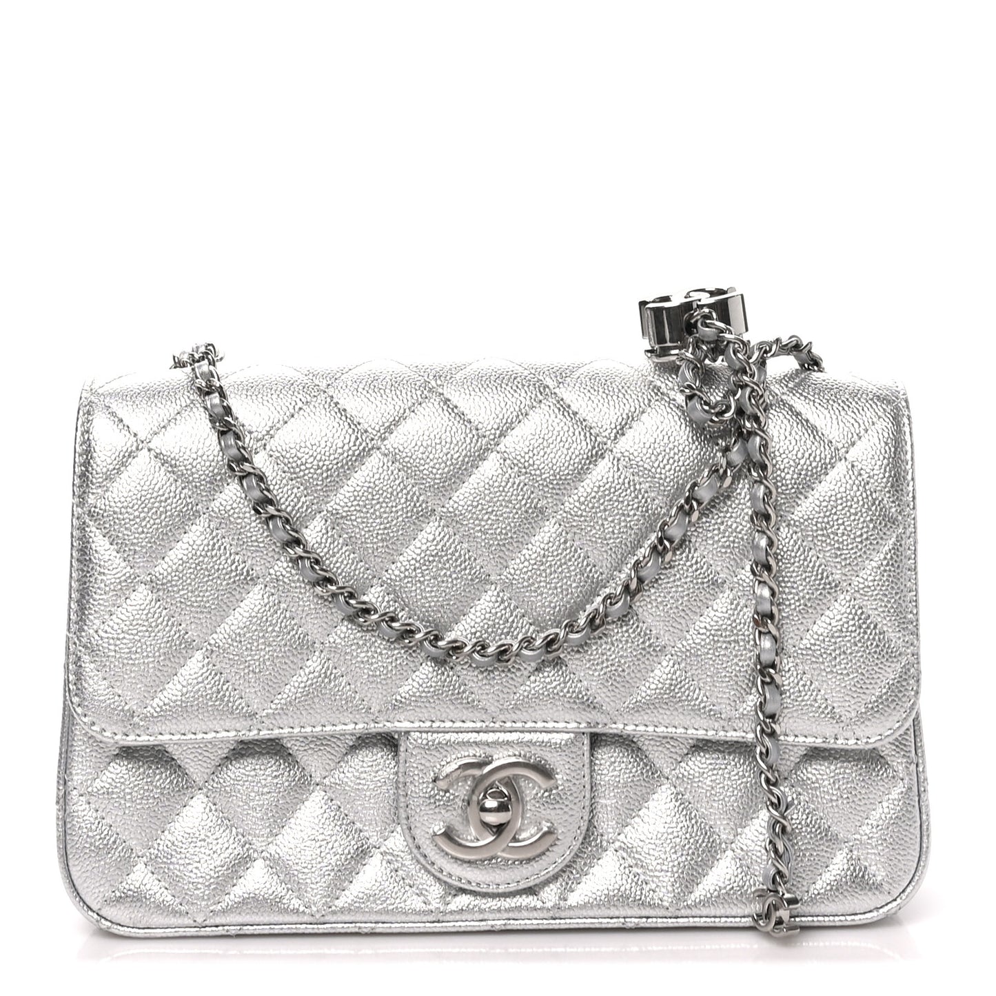 Metallic Caviar Quilted Medium CC Slide Flap Silver