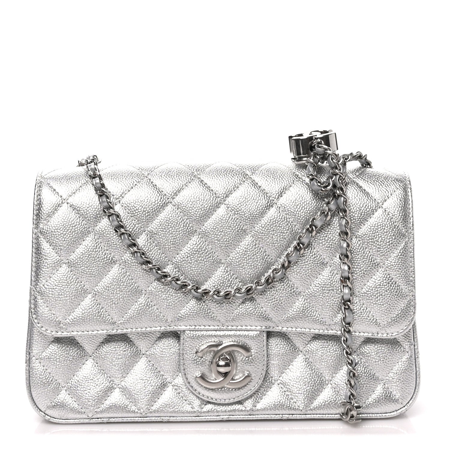 Chanel Metallic Caviar Quilted Medium CC Slide Flap Silver 1 of 10