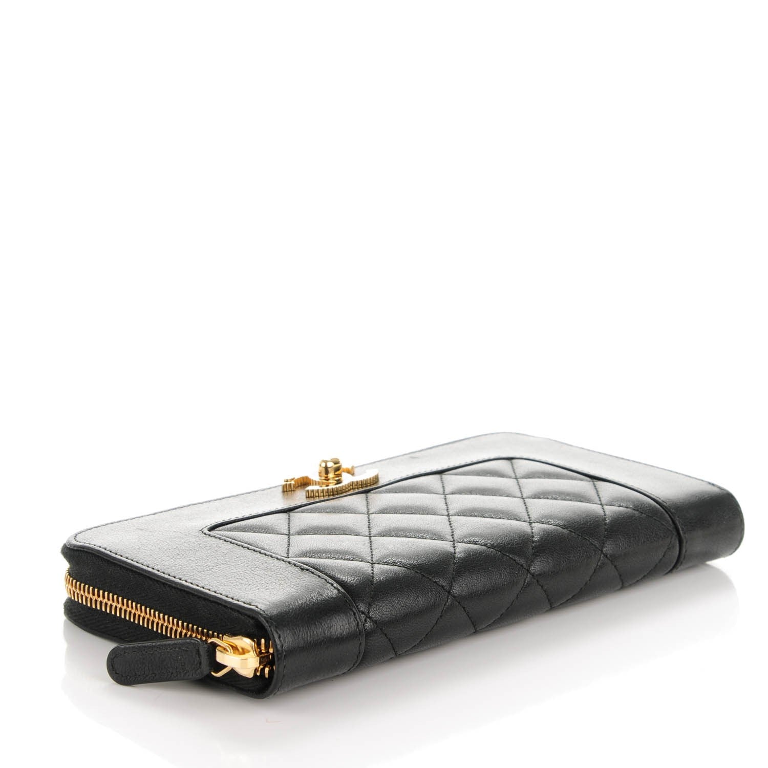 Chanel Sheepskin Quilted Mademoiselle Vintage Zip Around Wallet Black 4 of 8