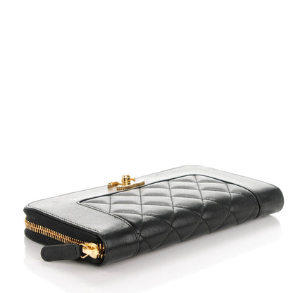 Chanel Sheepskin Quilted Mademoiselle Vintage Zip Around Wallet Black 4 of 8