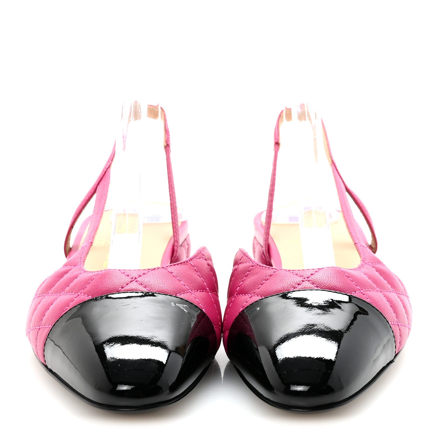 Chanel Lambskin Patent Cap Toe CC Slingback Flats 37.5 Fuchsia Black 3 of 10
