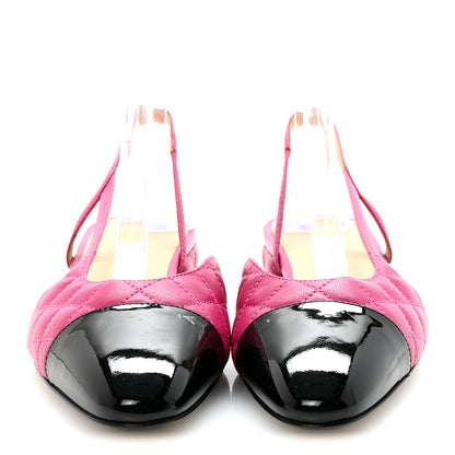 Chanel Lambskin Patent Cap Toe CC Slingback Flats 37.5 Fuchsia Black 3 of 10