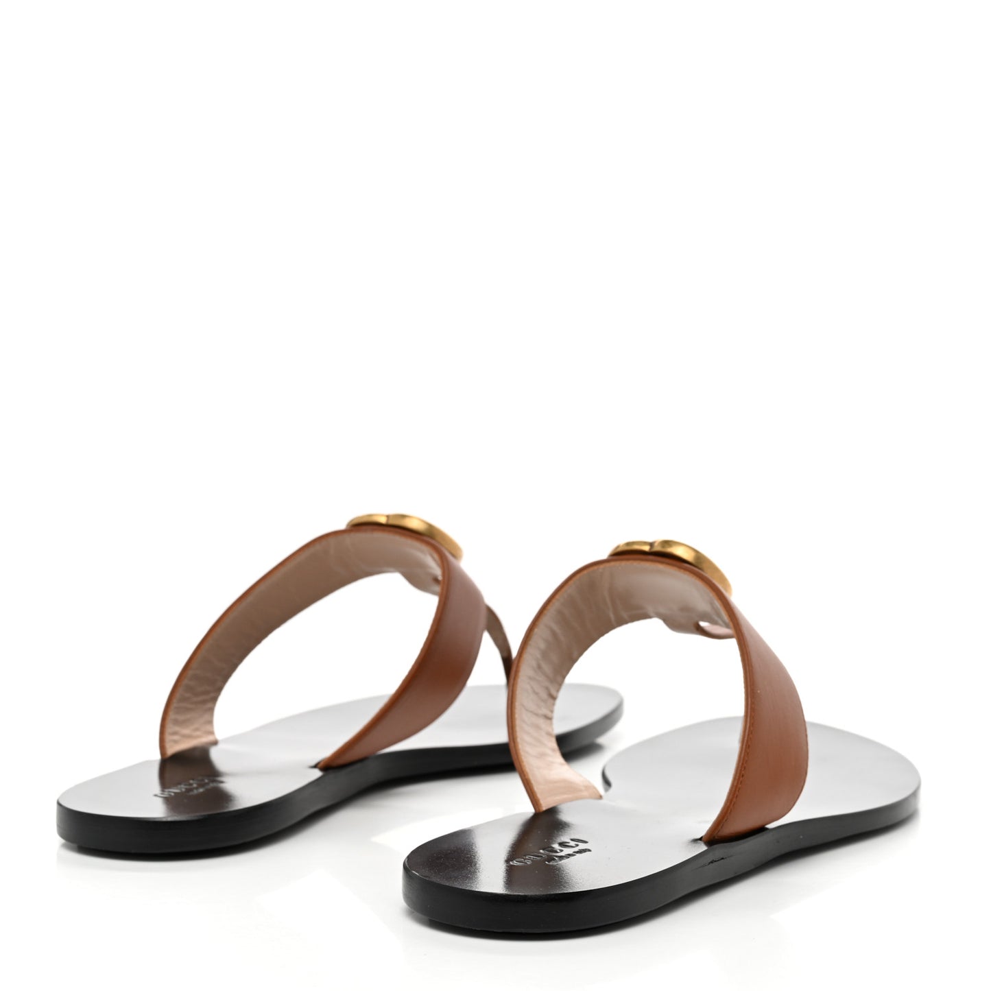 Calfskin GG Marmont Thong Sandals 39 Cognac
