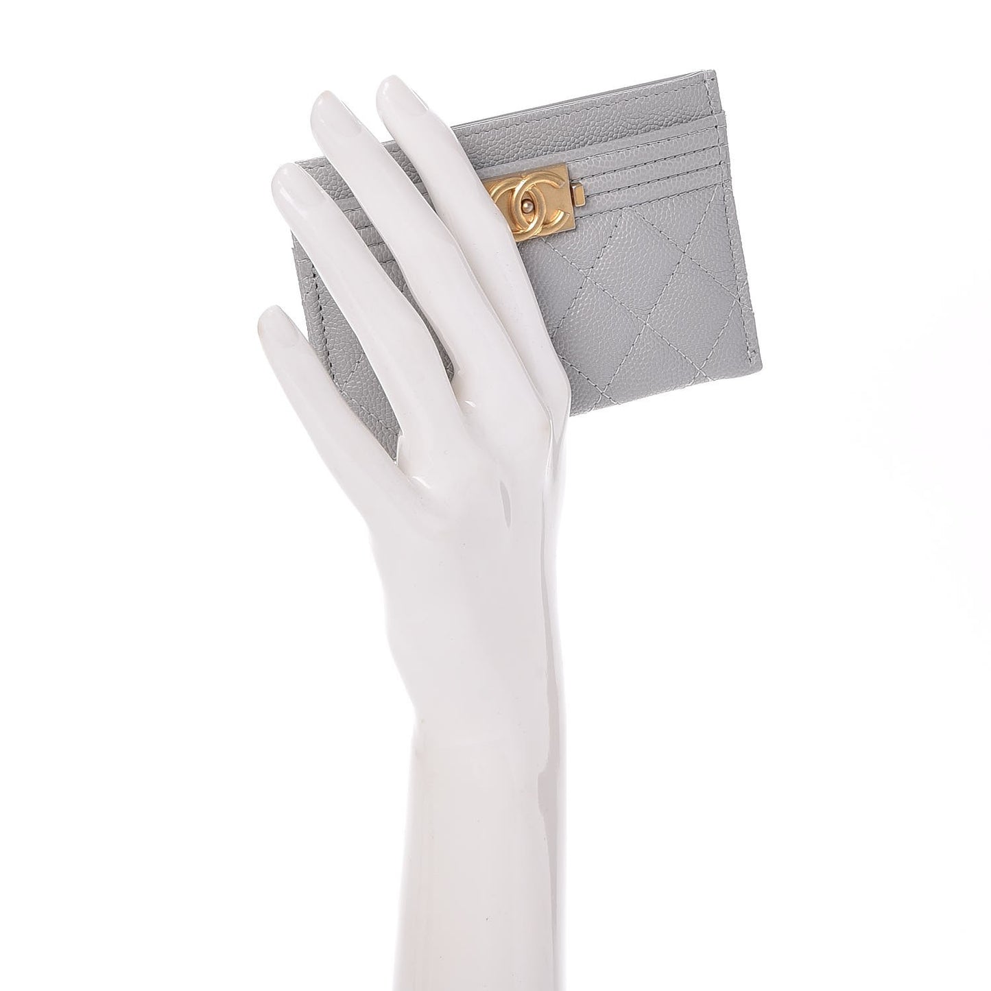 Caviar Quilted Boy Card Holder Grey