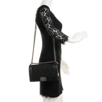 Chanel Calfskin Quilted Double Stitched Medium Boy Flap Black 2 of 8