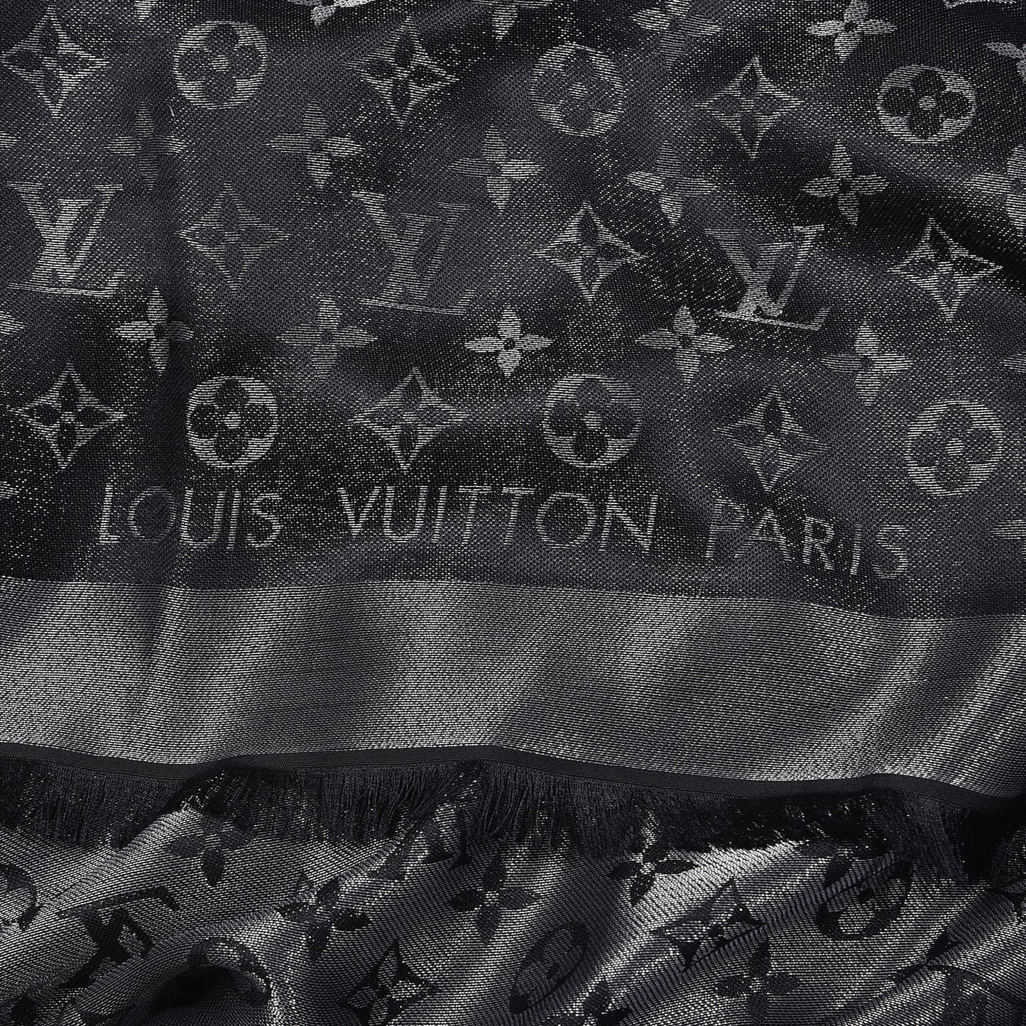 Silk Lurex Wool Monogram Shine Shawl Black