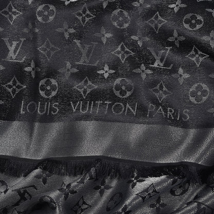 Louis Vuitton Silk Lurex Wool Monogram Shine Shawl Black 4 of 6