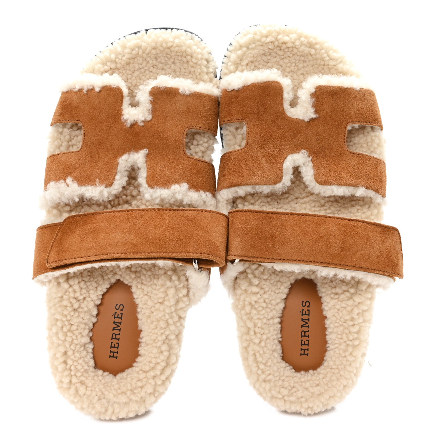 Hermes Suede Goatskin Woolskin Womens Chypre Sandals 36.5 Naturel Ecru 2 of 9