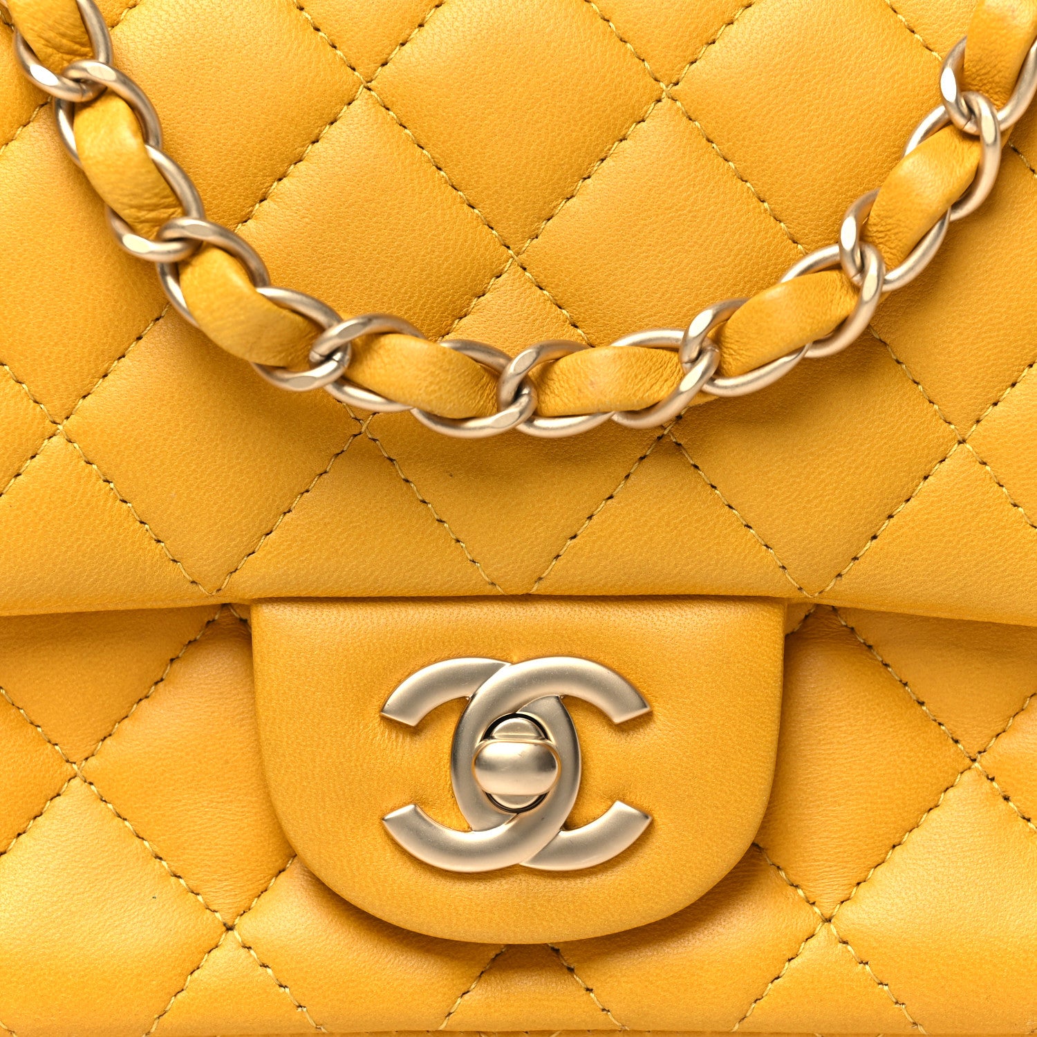 Chanel Lambskin Quilted Mini Square Flap Yellow 8 of 13