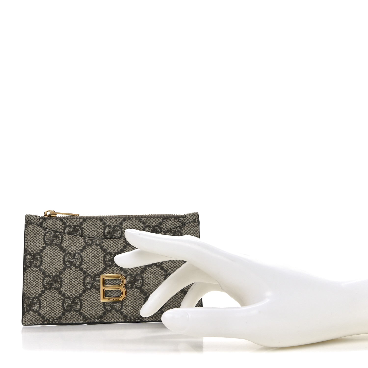Gucci X BALENCIAGA GG Supreme Monogram Zip Card Case Beige Ebony