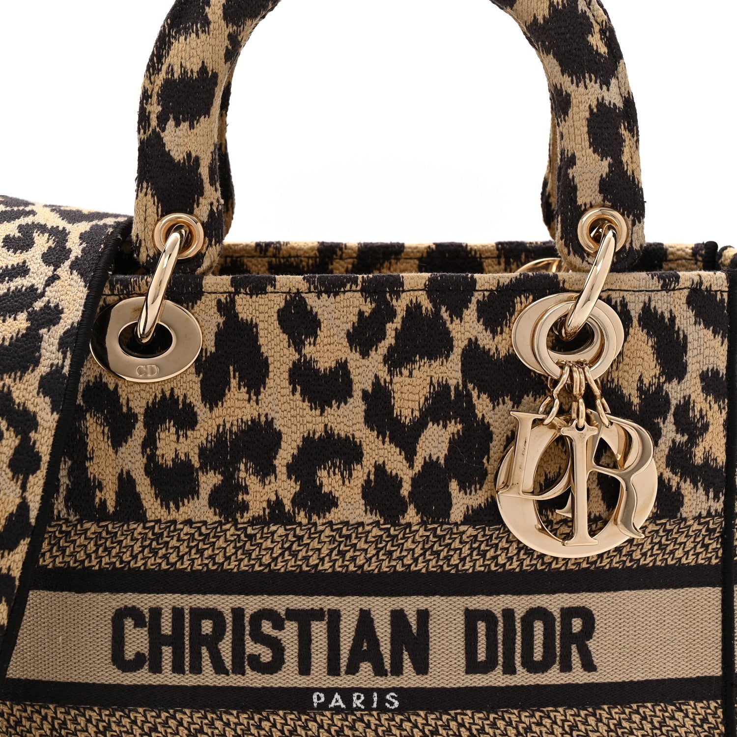 Christian Dior Canvas Medium Mizza Embroidered Lady D-Lite Beige