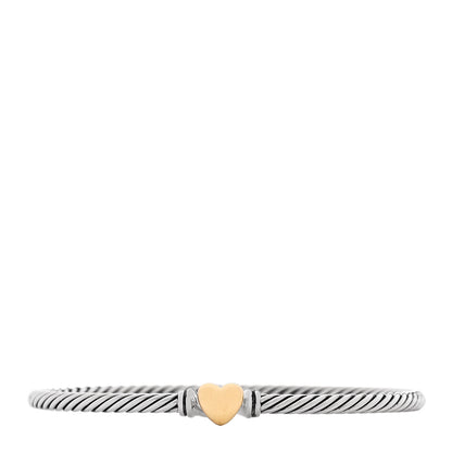 David Yurman Sterling Silver 18K Yellow Gold 3mm Cable Collectibles Heart Bracelet 1 of 4