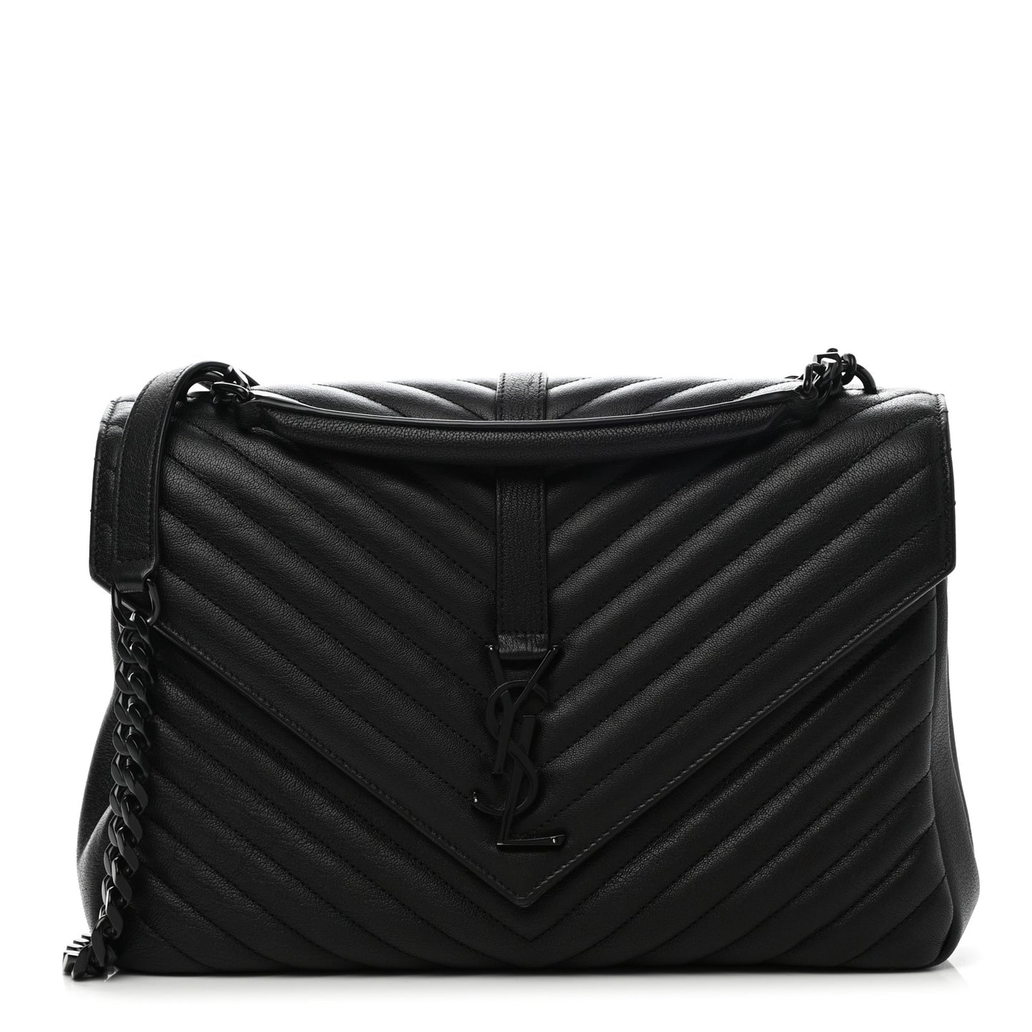 Sheepskin Matelasse Chevron Monogram Monochrome Large College Satchel Black