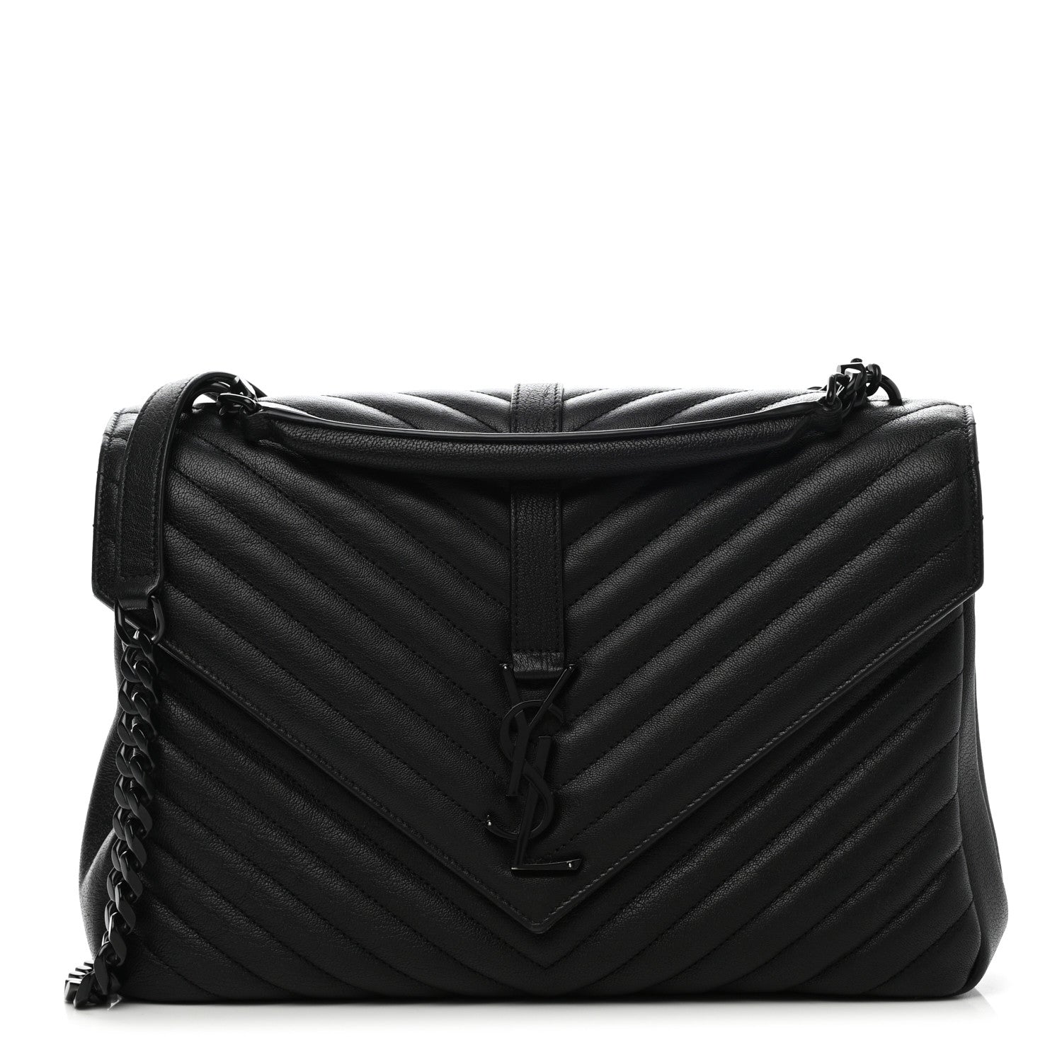 Saint Laurent Sheepskin Matelasse Chevron Monogram Monochrome Large College Satchel Black 1 of 13