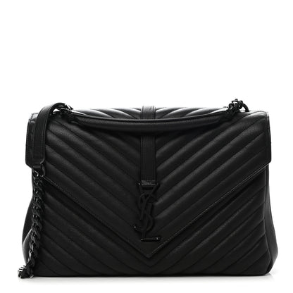 Saint Laurent Sheepskin Matelasse Chevron Monogram Monochrome Large College Satchel Black 1 of 13