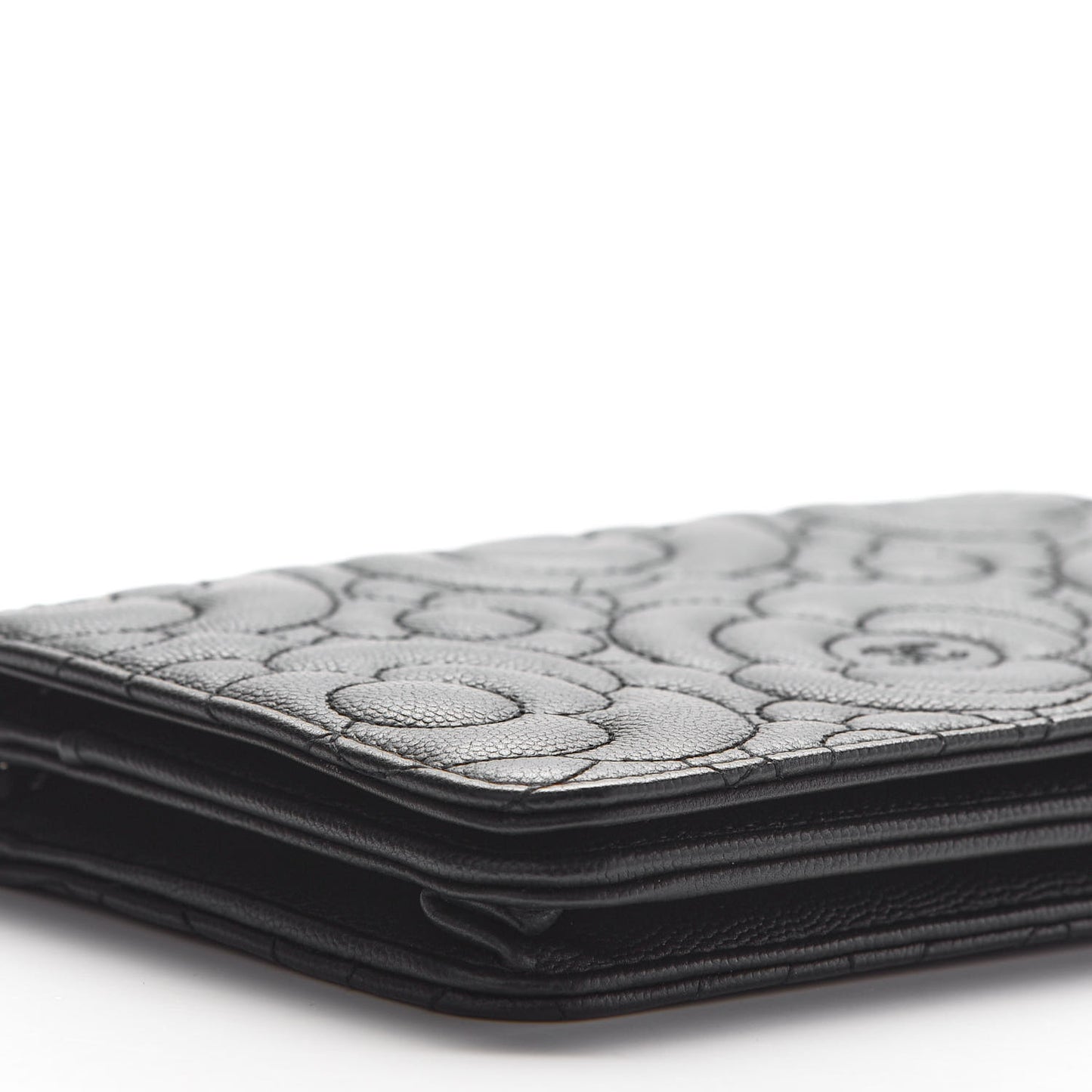Caviar Camellia Embossed Wallet On Chain WOC Black