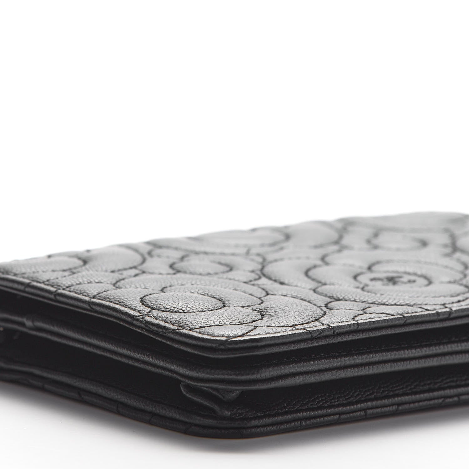 Chanel Caviar Camellia Embossed Wallet On Chain WOC Black 7 of 8