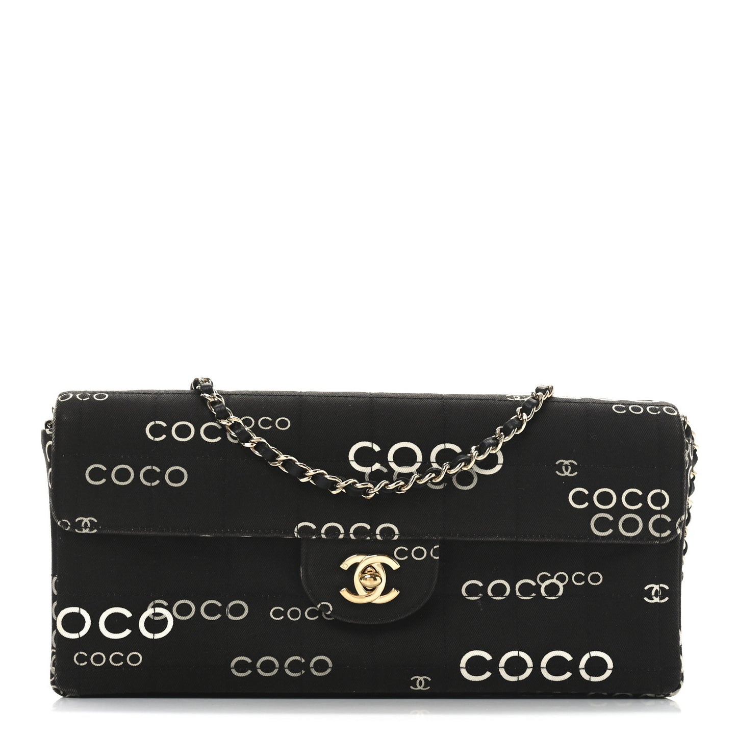 Canvas Chocolate Bar Quilted Coco East West Flap Black