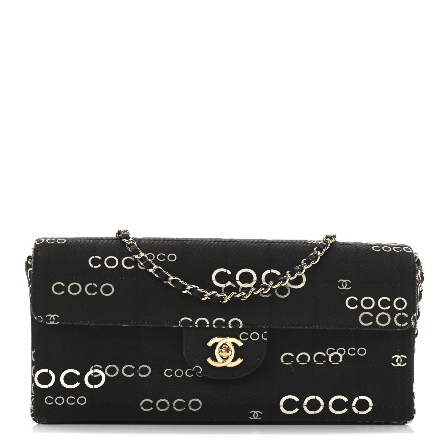 Chanel Canvas Chocolate Bar Quilted Coco East West Flap Black 1 of 10